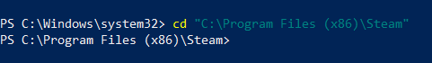 cd "C:\Program Files (x86)\Steam"