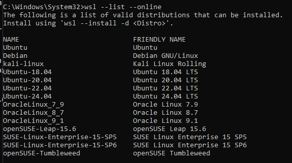 wsl --list