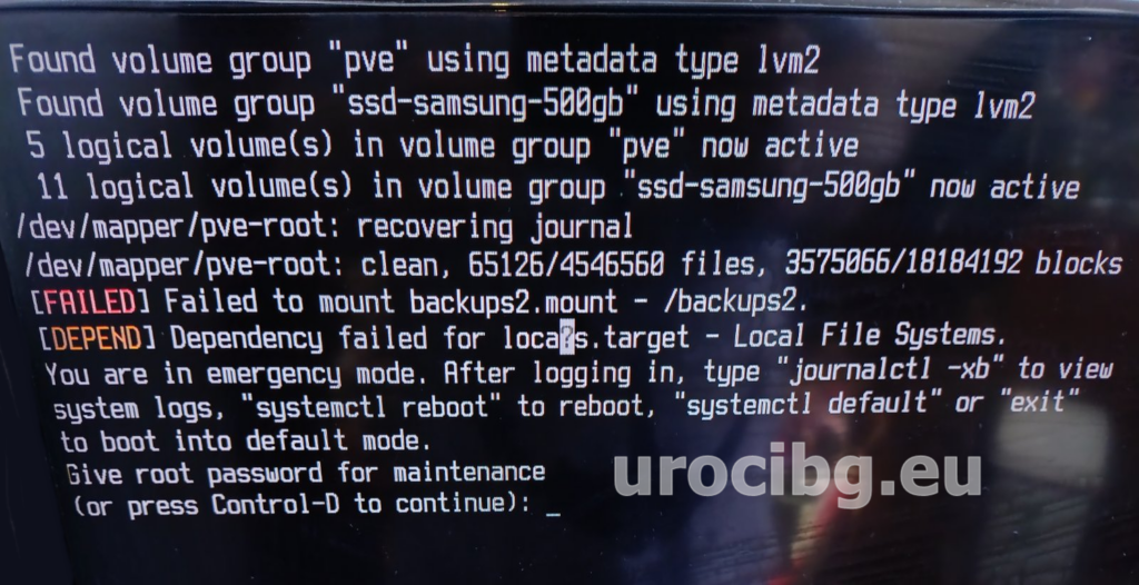 Решаване на проблем с /backups в /etc/fstab водещ до emergency mode