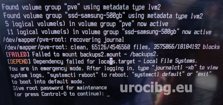 Решаване на проблем с /backups в /etc/fstab водещ до emergency mode