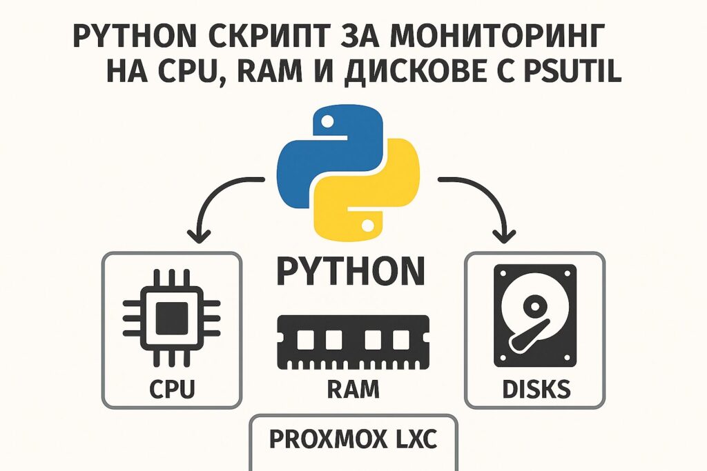 Python скрипт за мониторинг на CPU, RAM и дискове с psutil